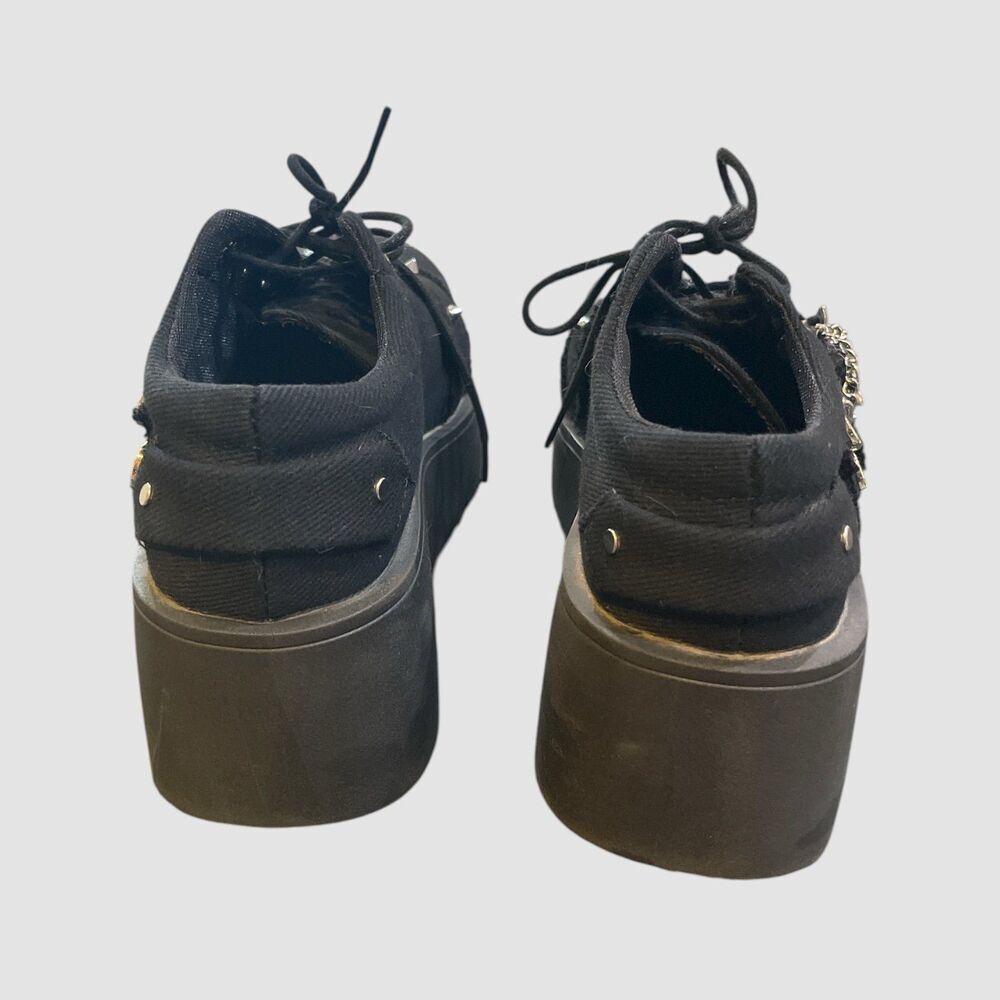 Y2K Star Print Chunky Platform Ankle Women Metal Chain Black Denim Shoes 6.5W 37 - Picture 5 of 9